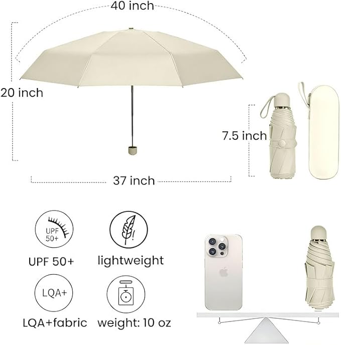 MRTLLOA Travel Essentials Mini Umbrella with Case for Purse - Small Compact & Lightweight, UV Sun Protection, Manual Open/Close for Pocket Umbrella(Women/Men/Kids)