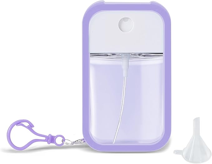 Refillable Hand Sanitizer Spray Bottle Keychain - 1oz / 50ml Leakproof Empty Spray Bottle with Silicone Case, Funnel & Clip,Portable Mini Travel Sanitizer Holder for Purse, Pocket, Gym Bag
