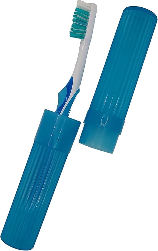 American Comb Blue Toothbrush Covers & Soap Box Set - Matching Colors - Tooth Brush Cover Cap, Soap Dish Travel, Soap Dish Holder Travel - Plastic Portable Set with Cover