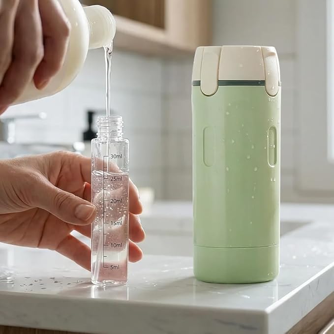 4 in 1 Travel Dispenser, Travel Bottles for Toiletries, Squeeze Leak Proof Dispenser Bottles with Scale and Label for Shampoo Lotion Shower Gel, Suitable for Travel, Camping and Gym(2 PC, Green)
