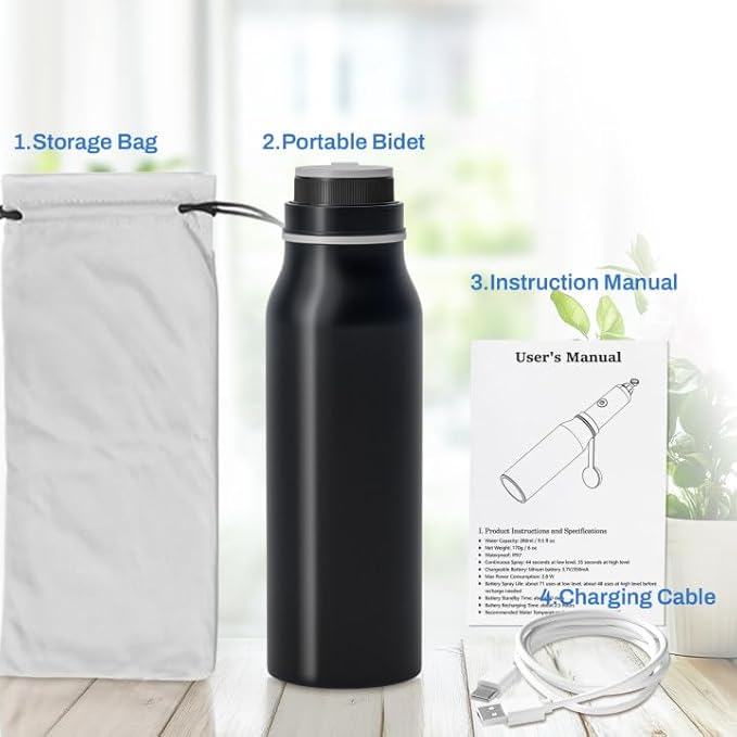 Portable Bidet for Travel with 6 Spray Settings, High Pressure Handheld, Rechargeable Electric Portable Bidet for Women & Men (Black)