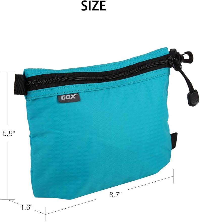GOX Travel Toiletry Bag, Carry On Small Zipper Pouch, Cosmetic Kit Makeup, Digital Bag, Water Repellent Nylon (Turquoise)