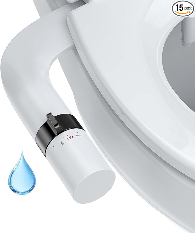 Toilet Bidet Attachment, Non-Electric Dual Nozzle (Feminine/Bidet Wash), Self-Cleaning Fresh Cold Water Sprayer Bidets for Toilets with Adjustable Water Pressure (Rotary Toggle, Black)