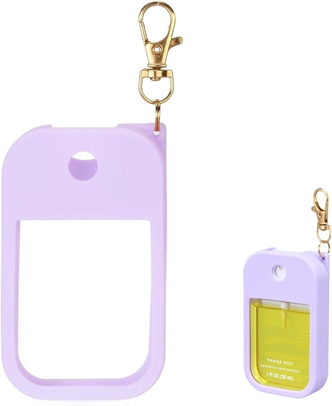 Hand Sanitizer Spray Case Compatible with Touchland Power Mist 1 oz – Silicone Case with Keychain for Touch Land Mist 1 fl oz（30 ml）, Hand Sanitizer Accessory for 1 fl oz (Purple, 1 Pack)