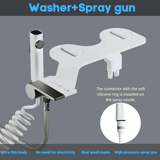 3-in-1 Bidet Attachment with Handheld Sprayer for Toilet, Ultra-Slim Non-Electric Cold Water Bidet, Dual Nozzle (Feminine/Rear Wash) with Adjustable Water Pressure Control, White