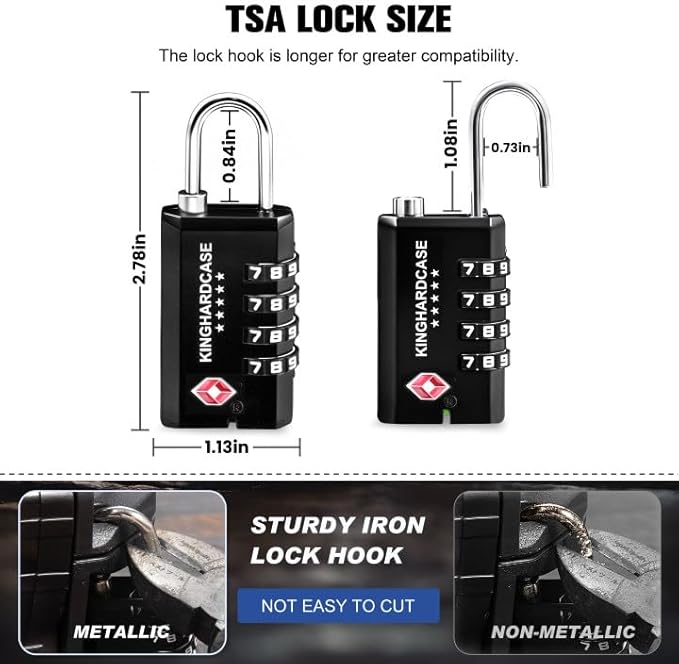 Kinghardcase 2 Pack TSA Approved Gun Locks, 4 Digit Combination Locks for Gun Case, Ammo Box, Rifle Bag, Luggage, Durable Resettable Locks with Locking Hook, Zinc Alloy, Travel Security