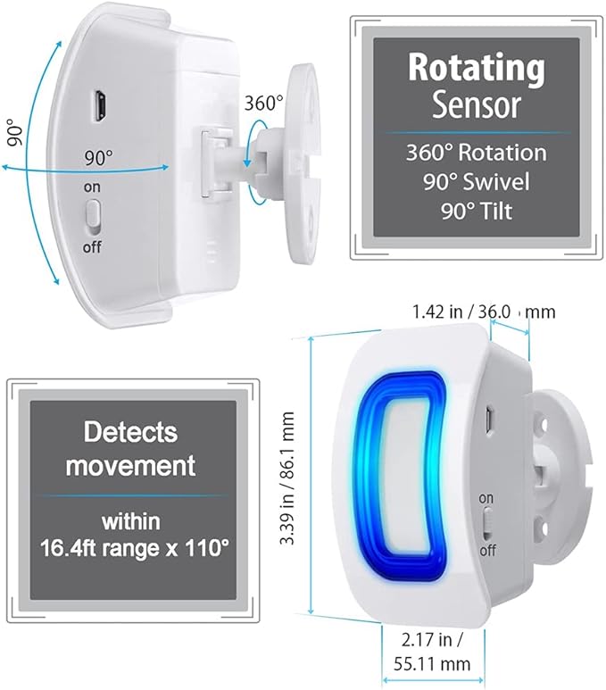 EverNary Caregiver Pager Indoor Motion Sensor Alarm Room Bed Alarms and Fall Prevention for Elderly Dementia Patients/Mailbox Alert Device for Home (2 Pager+1 Sensor)