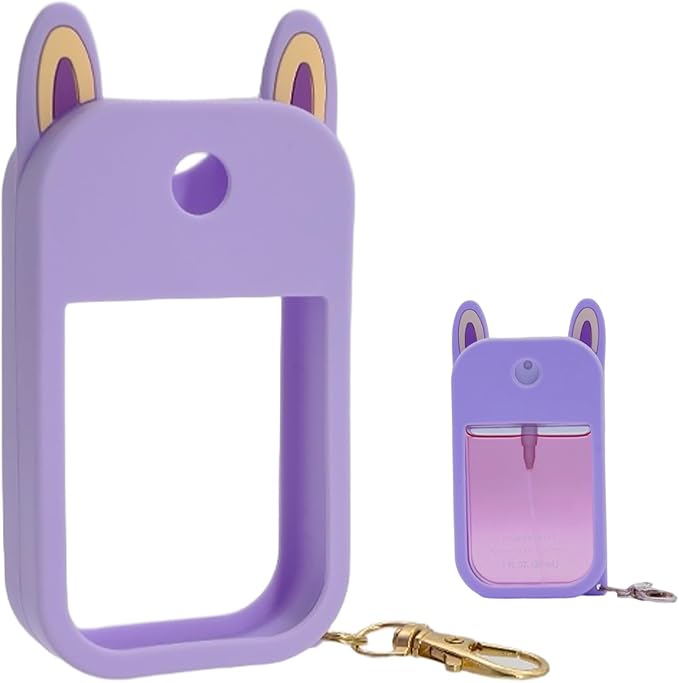 Hand Sanitizer Spray Silicone Case Compatible with Touchland 1 FL. OZ./30 mL, Cute Ears Design Hand Sanitizer Mist Accessory with Keychain (Purple, 1 Pack)