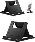 Portable Cell Phone Stand Holder for Desk, 【2 Pack】 Foldable Pocket-Sized Adjustable Mount, Universal Desktop Kickstand Compatible with iPhone, iPad, Kindle & Android Devices - Black & Black