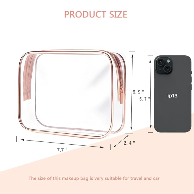 TRODANCE Clear Toiletry Bag, 3 Packs TSA Approved Water resistant Travel Organizer, Airport Airline Travel Essential Carry On Makeup Cosmetic Bags for Women, White - 3 packs