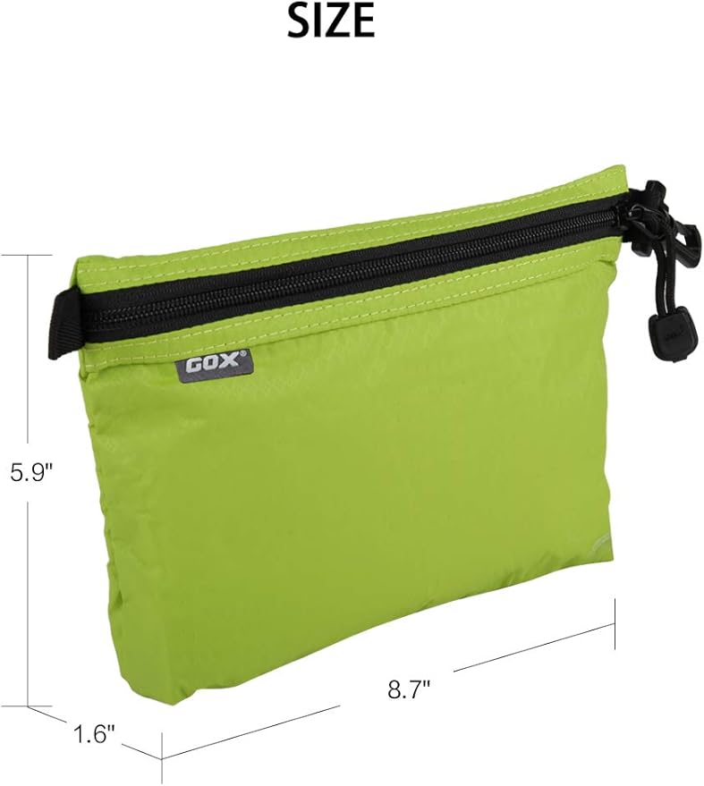 GOX Travel Toiletry Bag, Carry On Small Zipper Pouch, Cosmetic Kit Makeup, Digital Bag, Water Repellent Nylon (Green)