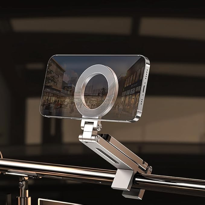 360° Rotation Magnetic Phone Stand with Tripod,Portable and Foldable Aluminium Alloy Phone Holder,Suitable for iPhone and All Mobile Phones,Essential Items for Flying or Traveling（Gray）