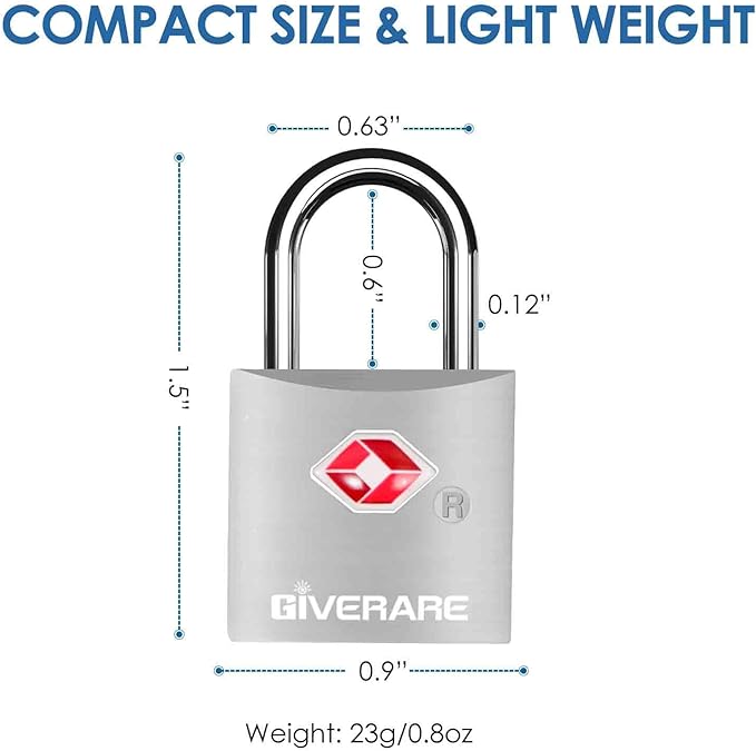 4 Pack TSA Approved Travel Luggage Locks with Keys, Aluminum Alloy Keyed Padlock, Small Metal Suitcase Lock, Weatherproof Padlocks for Backpack, Gym Locker, Bag, Case, Jewelry Box, Anti Theft-Silver