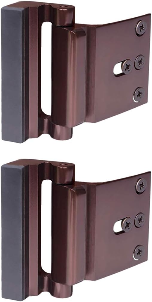 2 Pack Door Reinforcement Locks with 8 Screws, Home Security Childproof Night Lock Withstands 800 Lbs Brown