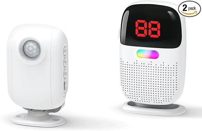 PILSAMAS Wireless Bed Alarms for Elderly Dementia Patients with Motion Sensor & Clip-On Caregiver Pager - Sensor ID Display, 1000ft Range, Room Exit & Fall Alert Devices for Elderly No Month Fee