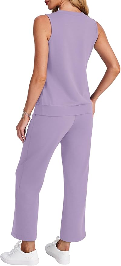 WIHOLL Two Piece Set for Women Summer Outfits Vacation Trendy Lounge Sets V Neck Matching Sets