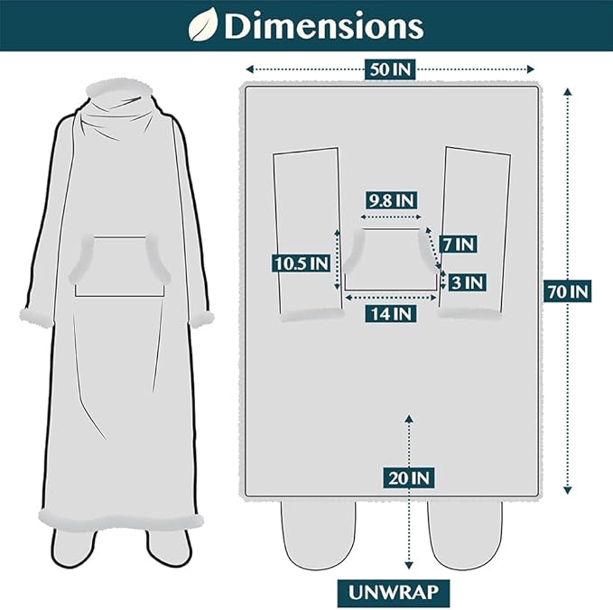 PAVILIA Sherpa Blanket with Sleeves, Foot Pocket for Women Men Adults, Thick Wearable Blanket Throw Wrap, Fleece Warm Snuggle Blanket Robe, Cozy Gift Ideas Wife Mom, Dark Gray