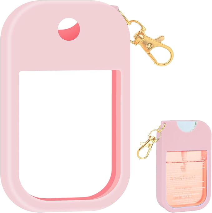 Hand Sanitizer Spray Case Compatible with Touchland, Silicone Hand Sanitizer Case Holder with Keychain for Power Mist and Glow Mist 1 fl oz,(Pink)