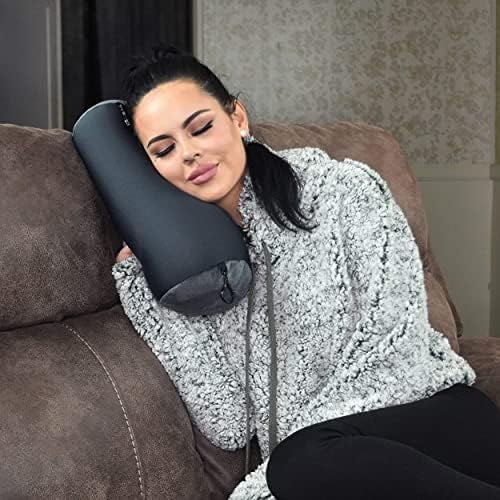 Wolf Essentials Microbead Bolster Tube Travel Pillow - Compact Neck Roll Pillow for Airplane, Car, or Home - Soft Lumbar Support Pillow – Charcoal