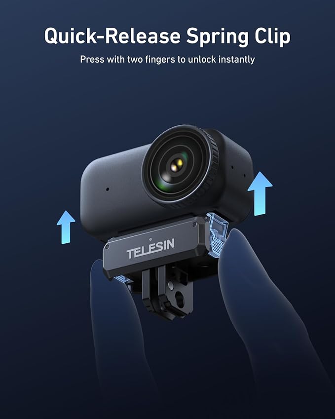 TELESIN Mini Selfie Stick & Magnetic Quick-Release Charging Adapter Mount for DJI Osmo Nano/Xtra Atto, 2-in-1 360° Adjustable Vlog Tripod with 1/4" Screw Hole Foldable Base, Anti-Slip Handle Grip