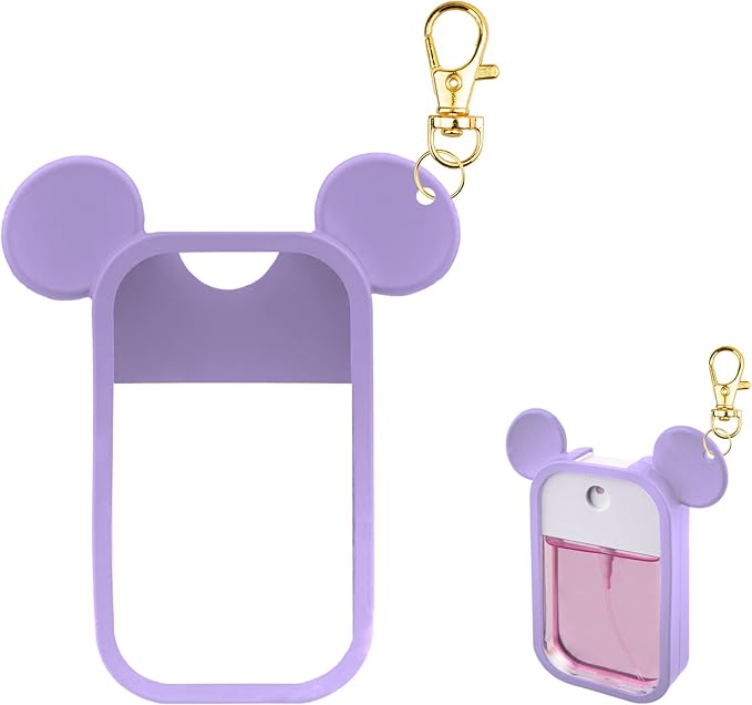 TERPINK Silicone Case Compatible with Touchland Hand Sanitizer Spray 1 fl oz, Mouse Design Protective Case with Keychain for Power Mist and Glow Mist, Hand Sanitizer Spray Accessory 1 Pack (Purple)