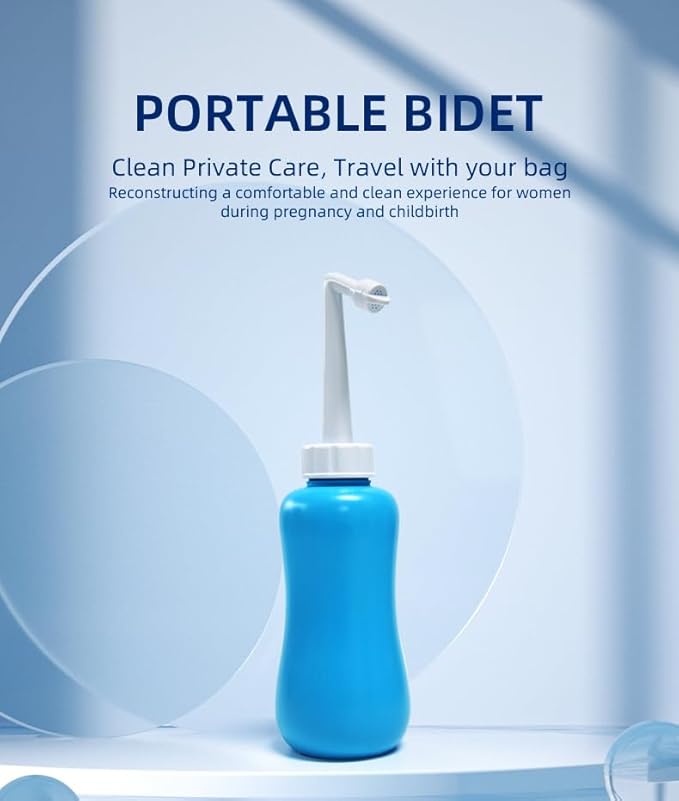 Portable Travel Bidet 600ml – Personal Hygiene Cleaning Bottle with Angled Nozzle, Includes Storage Bag & Box, Easy to Use, Reusable & Travel-Friendly