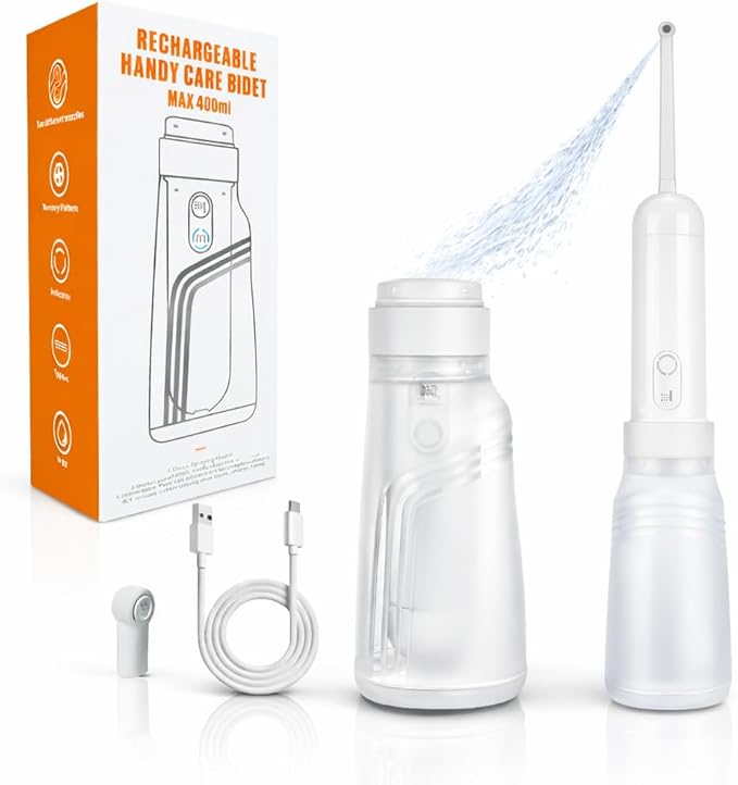 Portable Electric Travel Bidet – Rechargeable Personal Perineal Cleaner, Multiple Modes & Nozzles, for Women, Men, Babies & Postpartum Care 400ML(13.5Oz)