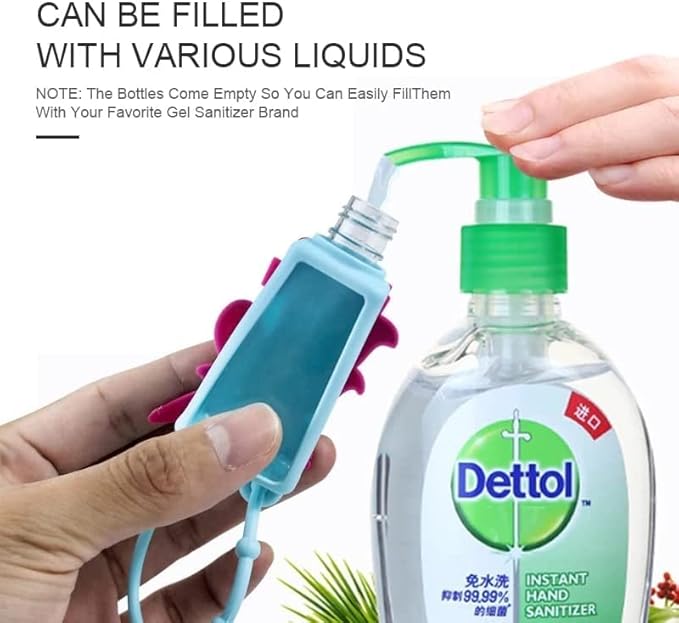Zodensot Portable Refillable Travel Bottles, 30ml Plastic Refill Bottles with Clip Silicone, Leakproof Hand Sanitizer Containers for Outdoor Party School Work Traveling Multi-Color (5 pack)