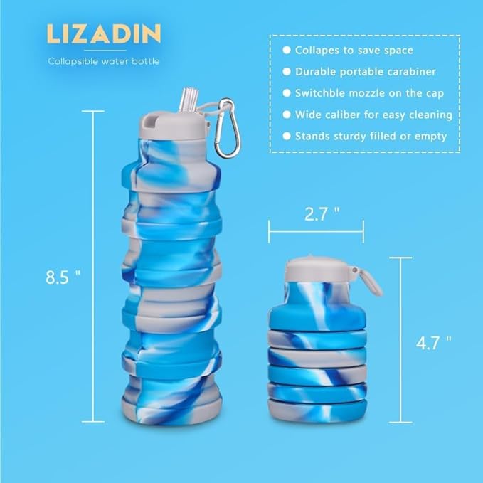 Collapsible water bottles 2 Pack with brush,BPA Free Travel Silicone Water Bottle with Carabiner,Reusable Foldable Portable Lightweight Sports bottles for Gym Camping Hiking (Black+Pink)