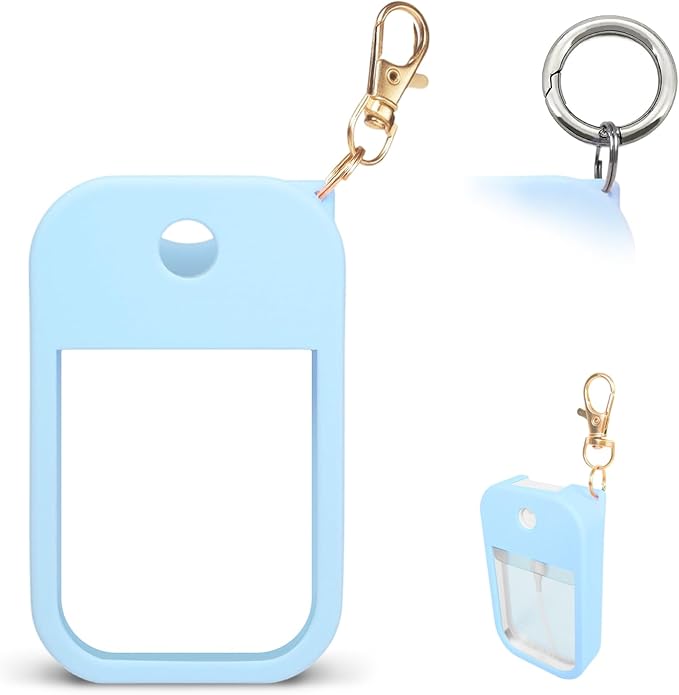 1 PC Soft Silicone Case for Touchland Power Mist (1FL. OZ./30 mL), Protective and Stylish Case with Keychain Compatible with Touchland Hand Sanitizer Spray (Blue)