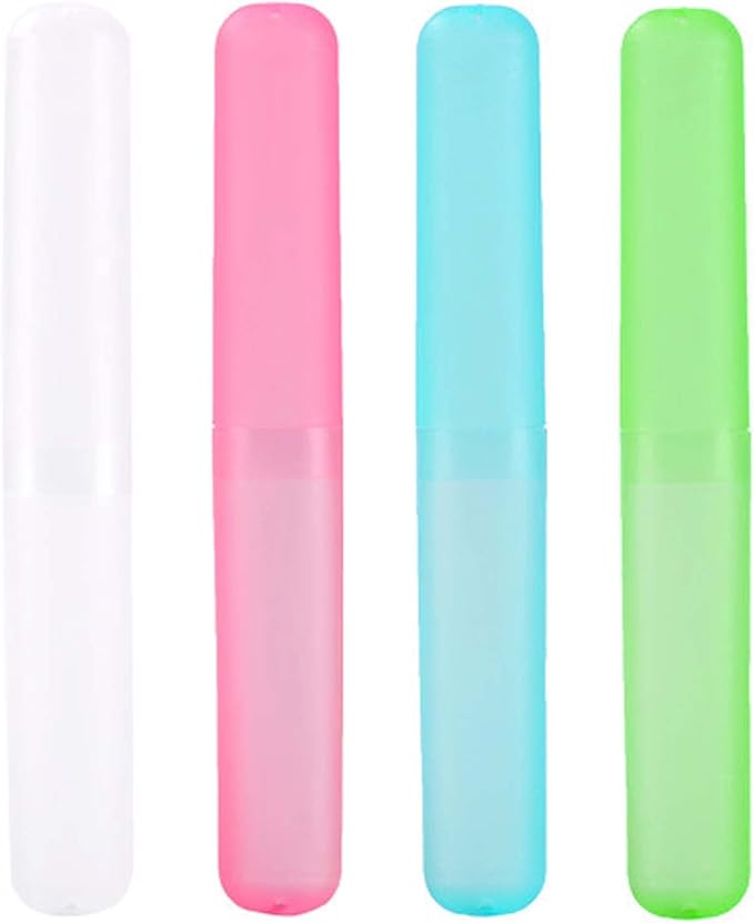 Medsuo 4pcs Plastic Toothbrush Case Travel Cover Holder Storage (Pink, Blue, Green and White)