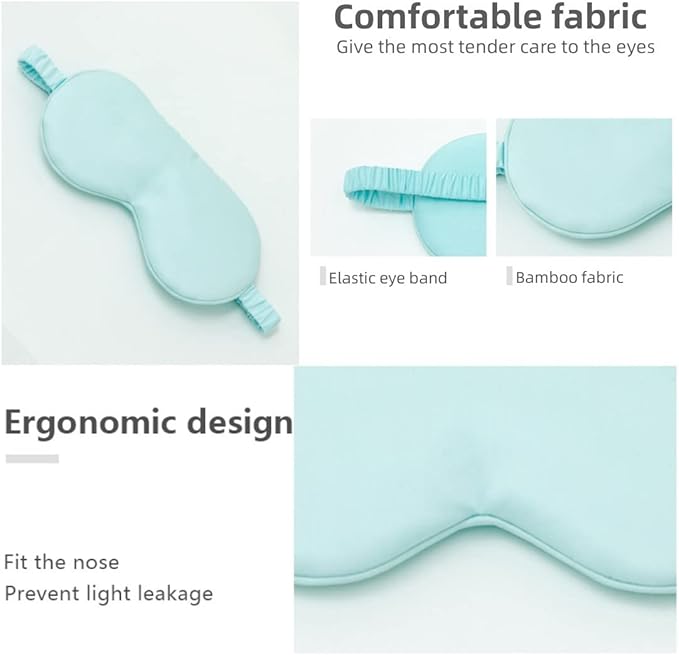 HBHLFZ Sleep Mask 2 Pack - Bamboo Viscose Fiber Sleeping Eye Mask - with Elastic Band/Headband - Comfort Sleeping Shade - for Nighttime Sleeping, Traveling & Napping（Light Blue）