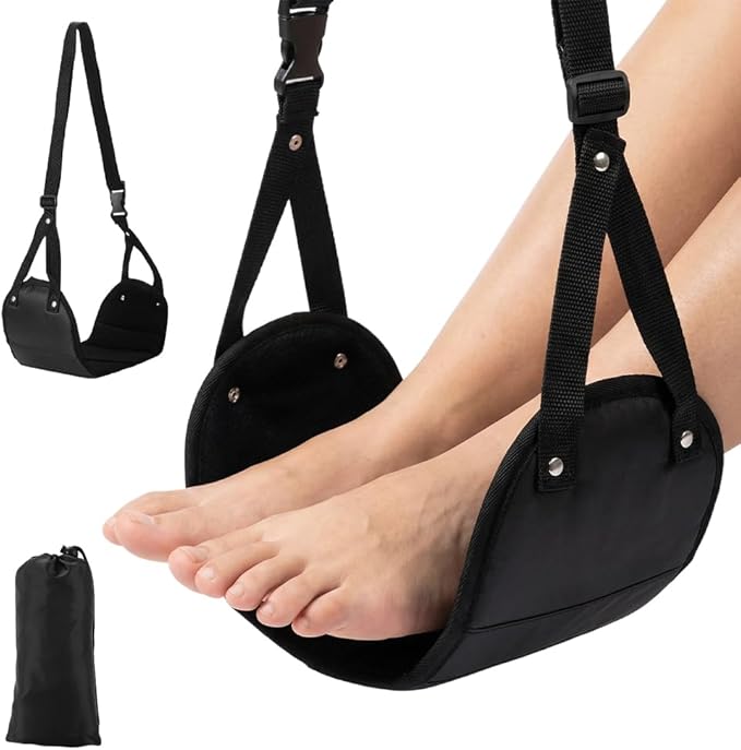 Airplane Foot Hammock, No Collapse Thickened Bamboo Airplane Foot Rest for Long Flight, Adjustable Footrest for Office, Long Flight, Flawless Accessory with Business Trip (1 PCS)