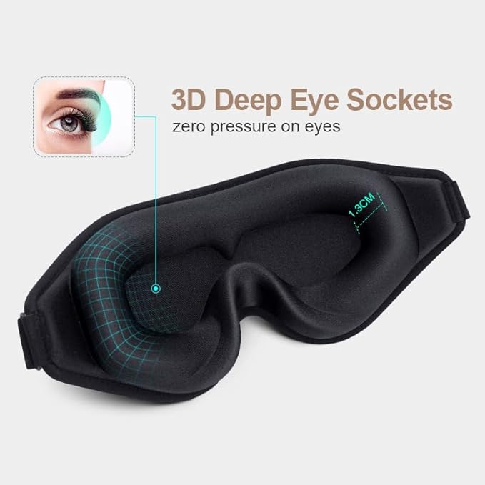 Sleep Mask for Side Sleeper Women Men, Light Blocking Eye Mask for Sleeping, 3D Contoured Cup Zero Eye Pressure Sleeping Mask with Adjustable Elastic Strap, Soft Breathable Eye Cover for Travel Yoga