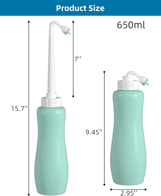Hibbent 2 Pack 650ml Portable Bidet Sprayer for Women or Men, Handheld Travel Bidet for Personal Hygiene, Jet Spray Bottle for Toilet & Bathroom, Peri Bottle for Postpartum Care, Travel Bag, Green