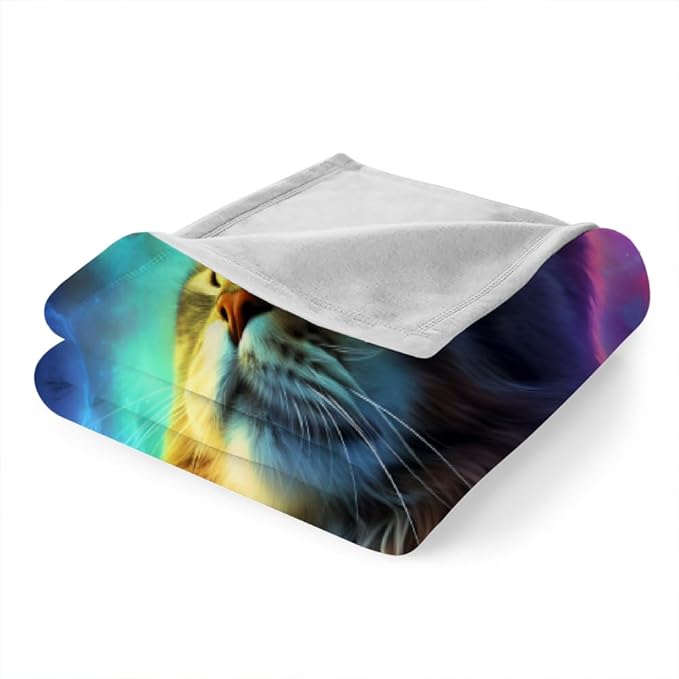 Lovely Cat Blanket King Size, Galaxy Fleece Blanket for Couch Bed Sofa, Fantasy Blankets and Throws, Cat Theme Super Soft Cozy Plush Flannel Blanket 108x90, Decor & Gift