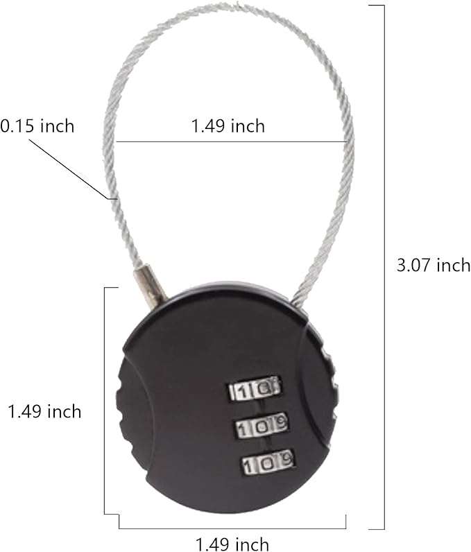 3 PCS 3-Digit Combination Lock Gym Locker Lock Waterproof Outdoor Mini Wire Rope Combination Padlock for Zippers, Backpacks, Trolley Cases, Gym Lockers, Fence