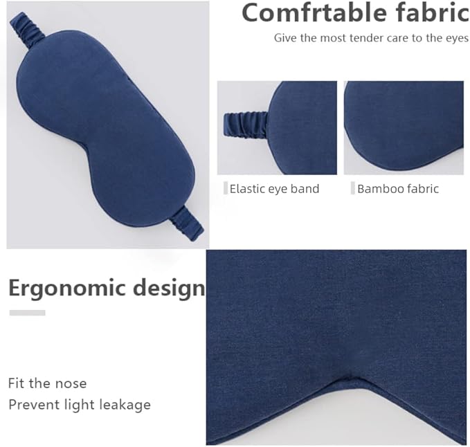 HBHLFZ Sleep Mask 2 Pack - Bamboo Viscose Fiber Sleeping Eye Mask - with Elastic Band/Headband - Comfort Sleeping Shade - for Nighttime Sleeping, Traveling & Napping（Navy Blue）