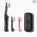 Minibox Folding Travel Toothbrush with Dual-Length Bristles & Case, Compact Mini Design for Business Trips, Camping, and Outdoor Activities, 1 Pack with 2 Extra Replaceable Brush Heads, Black & Pink