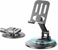 Mizi Universal Metal Phone Stand - 360°/720° Adjustable Rotation Desk Holder, Foldable & Stable with Non-Slip Weighted Base, Compatible with iPhone 17/16/15/14/13/12 Pro Max & All Smartphones - Grey