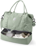 Spirit Travel Duffel - 18x14x8 Inches Weekender Overnight Bag with Shoes Compartment, Trolley Sleeve, Carry On for Airplanes, Sport Tote Gym Bag in BeigeGreen