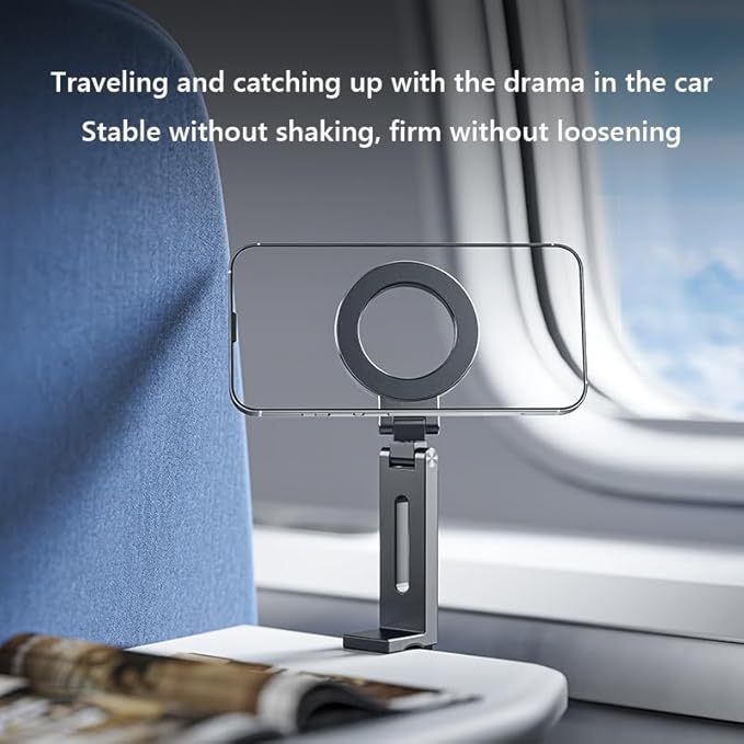 Magnetic Airplane Phone Holder Travel Essentials 360° Flexible Rotation Hands-Free Airplane Phone Mount Foldable Cellphone Mount Adjustable for iPhone 15 Pro Max 14 13 12 Series