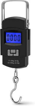 Flexzion Digital Hanging Scale – 110lb/50kg Portable Luggage Scale, and Fish Scale with Electronic Backlight LCD, Stainless Steel Hook, 2 AAA Batteries Included