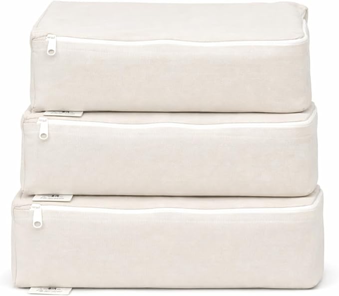 Packing Cubes Bag Pure Canvas Travel Organizers (18"x12"x4") with Durable YKK Zippers for Clothes, Shoes & Luggage Storage (Set of 3 (Large), Off-White)