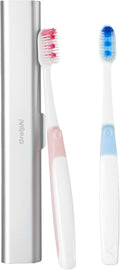 Aluminum Toothbrush Travel Case with 2 Medium Bristle Toothbrushes, Portable Complete Toothbrush Travel Kit, Toothbrush Holder for Bathroom, Camping, Business Trip