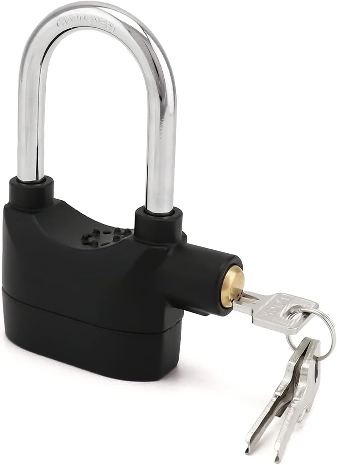 QWORK Alarm Lock, 110 Db Universal Security Alarm Lock System Burglar Door Motor Bike Padlock with 3 Keys (Black)