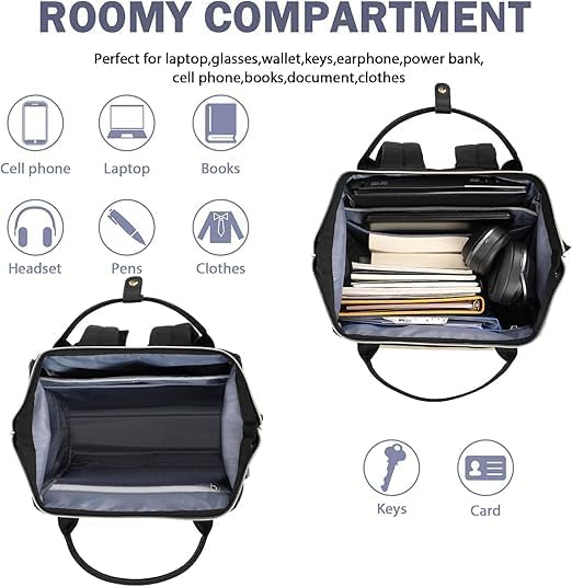 EMPSIGN 17 Inch Laptop Backpack for Women, Work Business Travel Computer College Bags, Large Capacity Water-repellent Quilted Casual Daypack, Black