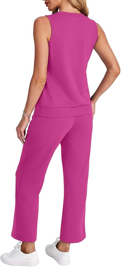 WIHOLL Two Piece Set for Women Summer Outfits Vacation Trendy Lounge Sets V Neck Matching Sets