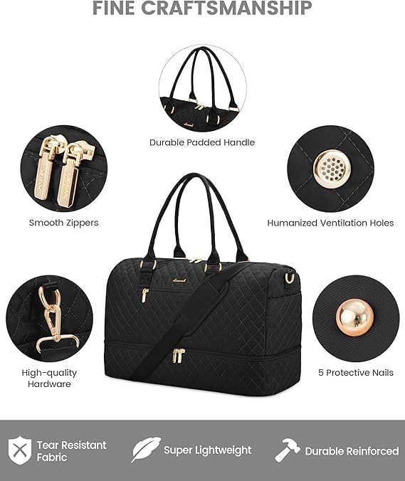 LOVEVOOK Travel Duffle Bag for Women, Weekender Overnight Bag with Shoe Compartment, Carry on Bag with Toiletry Bag, Gym Duffel Bag with Wet Pocket, Hospital Bags for Labor and Delivery 3 Pcs Set