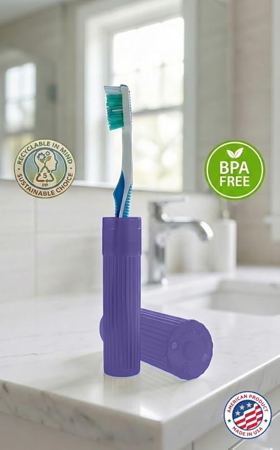 American Comb Toothbrush Holder - Purple, Made in USA, with Ventilation Holes, for Toothbrush Covers, Toothbrush Holder, Toothbrush Soft, Durable Design, Hygienic Bathroom Accessory